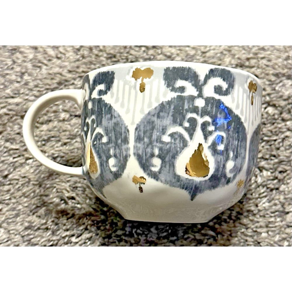 Anthropologie Tanja Gray Gold Ikat Coffee Tea Mug Rare HTF